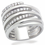 LO2075 - Rhodium Brass Ring with AAA Grade CZ  in Clear
