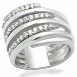 LO2075 - Rhodium Brass Ring with AAA Grade CZ  in Clear