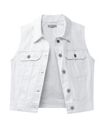 luvamia Denim Vest Top For Women White Vest WomenS Outerwear Vests Womens Denim Vest Womens Jean Vest Winter Cropped Jean Jacket For Women 2024 Size Large Size 12 14