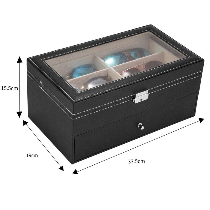 Leather 12 Piece Sun Eye Glasses Storage Box Display Drawer Case