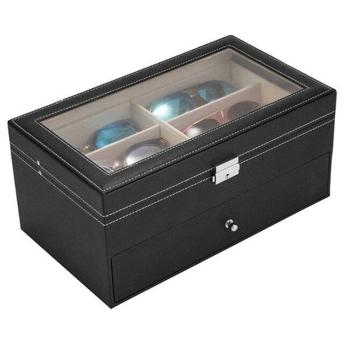 Leather 12 Piece Sun Eye Glasses Storage Box Display Drawer Case