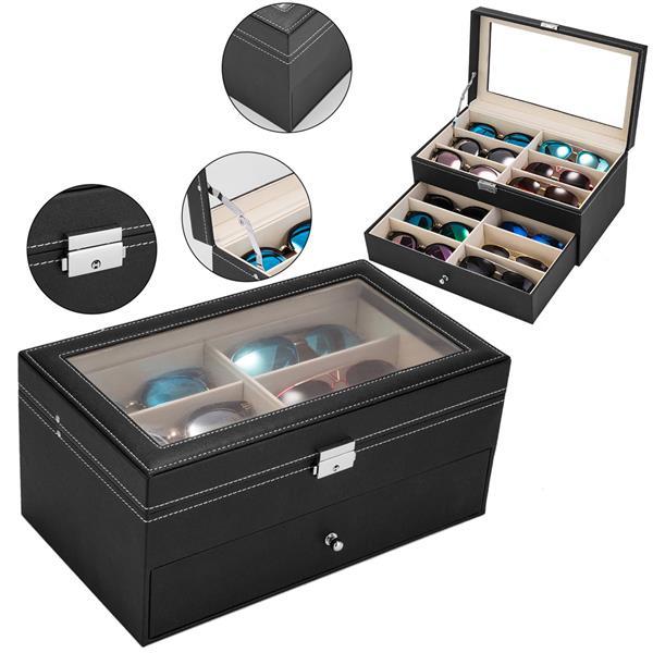 Leather 12 Piece Sun Eye Glasses Storage Box Display Drawer Case