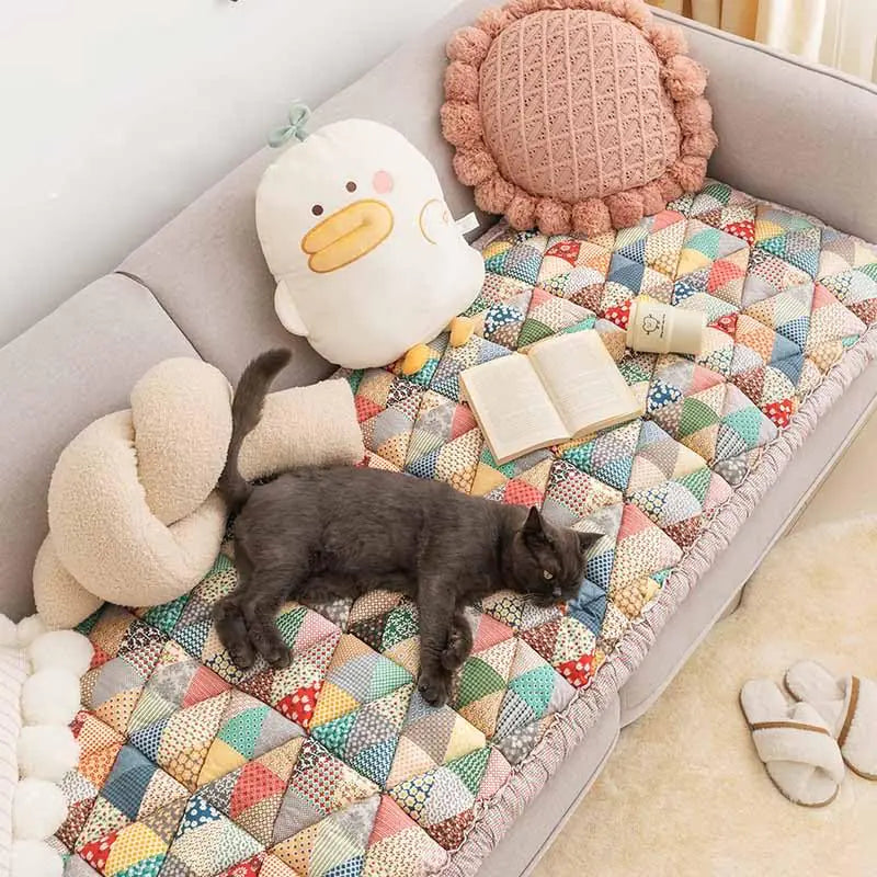 FUNNY FUZZY Pet Couch Covers for Sofa Couch Covers for Dogs Washable Dog Couch Cover Protector Furniture Sofa Covers for Dog Handmade Pure Cotton Pet Bed Mat (Iris 27.6"×59.1")