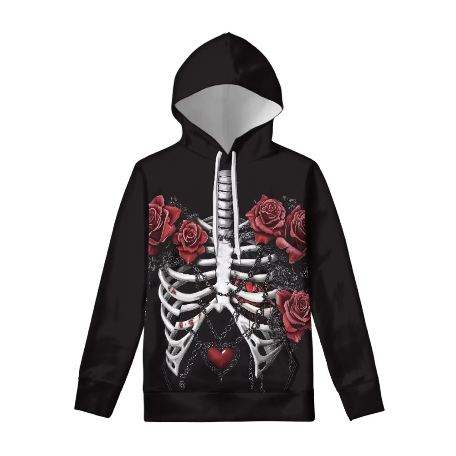 doginthehole Womens Hoodies Gothic Red Rose Skull Graphic Hooded Sweatshirt Long Sleeve Pullover Sweaters Trendy Hoodie Casual Fall Clothes Size L