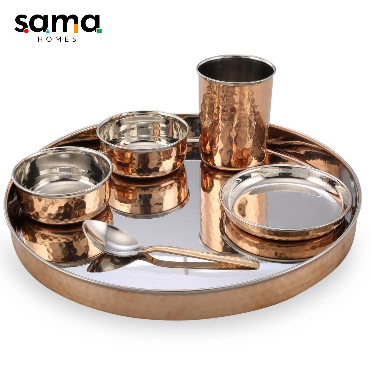 Steel Copper Thalli Dinner Set ( Pack of 6 )