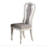 Antique White Set Of 2 Dining Chairs Grey Upholstered Tufted Unique Design Chairs Back Cushion Seat Dining Room