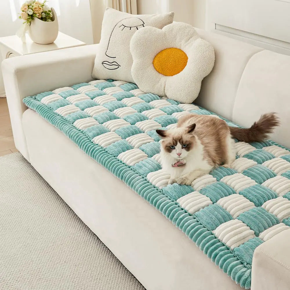 Awjcsv Fuzzy Pet Couch Covers for Sofa Non Slip Sofa Cover for 3 Cushion Couch Sofa Pet Friendly Pet Sofa Covers for Furniture (Lake-Blue 27.6" x 70.9")