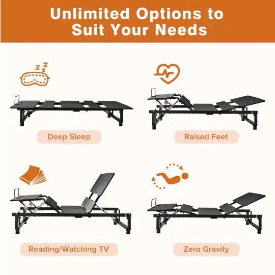 Adjustable Bed Base Frame Queen Bed Frame With Head And Foot Incline Wireless Remote Zero Gravity Quiet Motor Black Queen