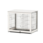 Piskyet Wooden Dog Crate Furniture with Divider Panel Dog Crate End Table with Fixable Slide Tray Double Doors Dog Kennel Indoor for Dogs(M:31.8" L*22.1" W*26.3" HWhite)