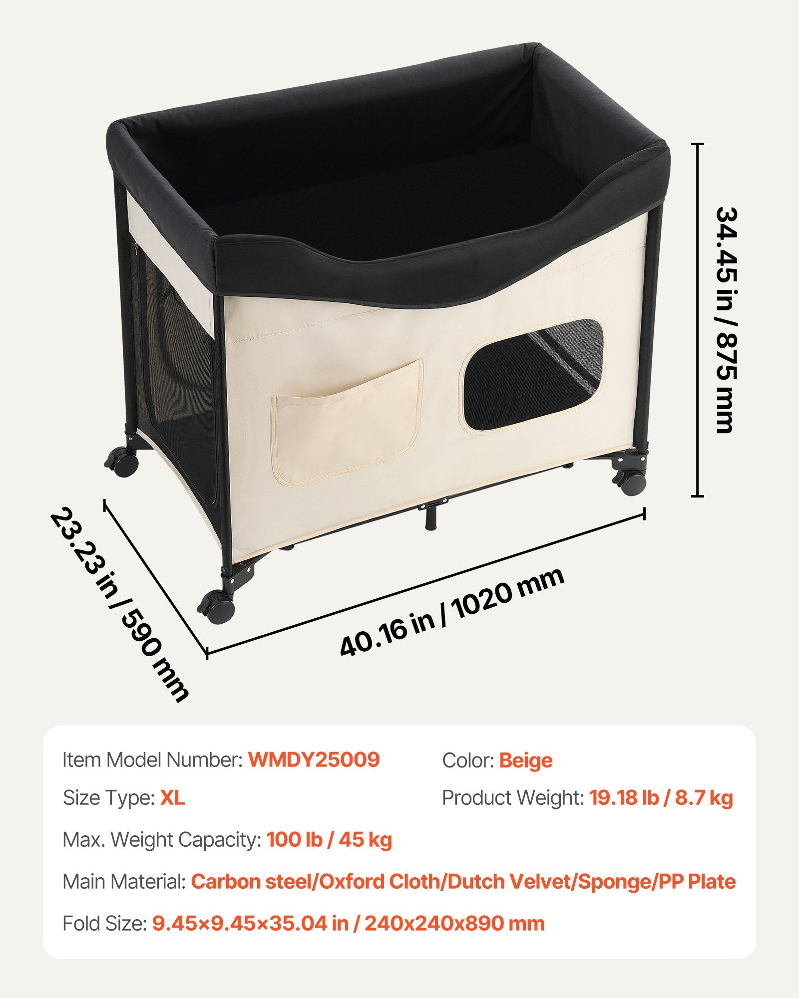 Elevated Lounge Pet Bed, Foldable Bunk Dog Bed with 600D Oxford Cloth