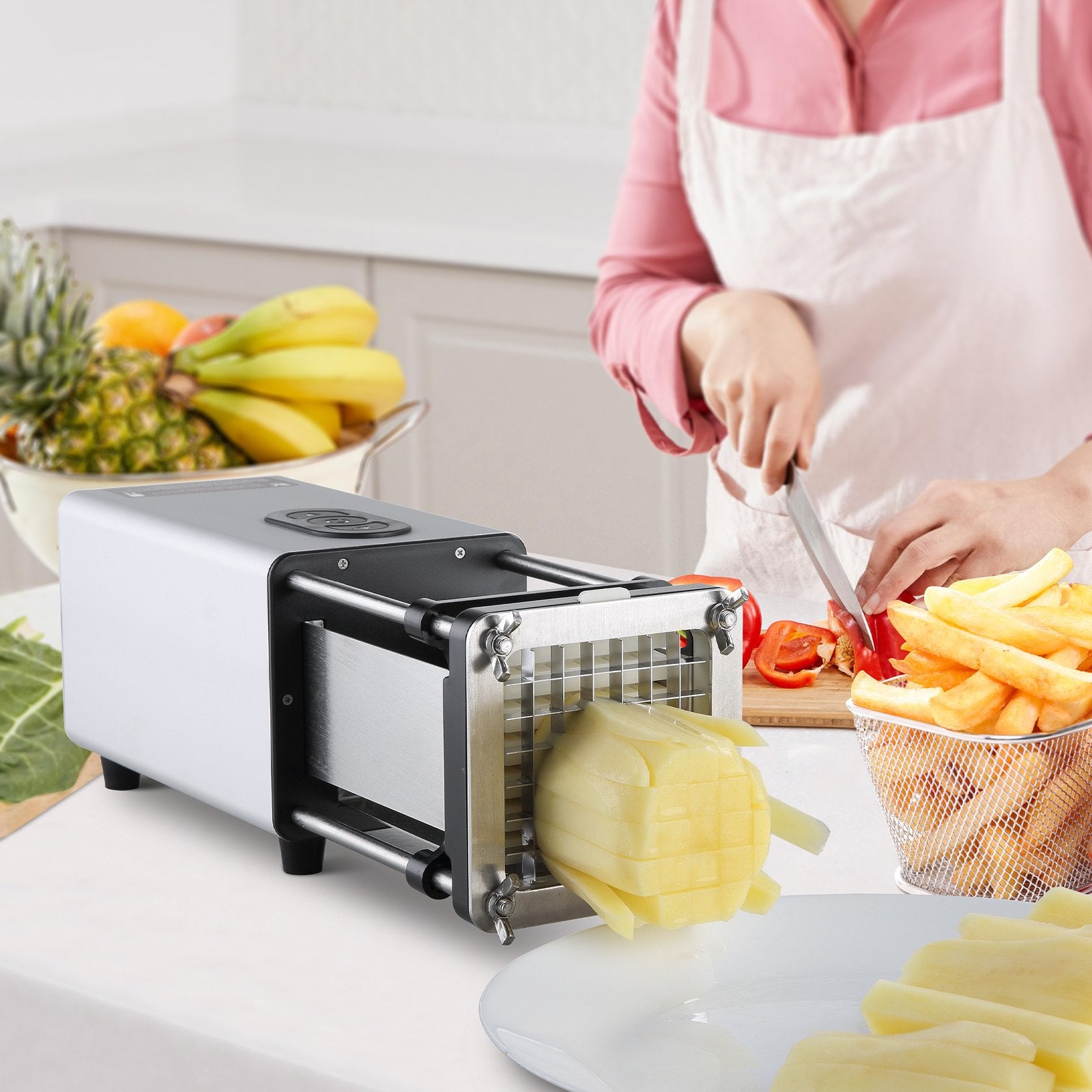 Electric French Fry Cutter, Potato Slicer with 1/2-Inch and 3/8-Inch
