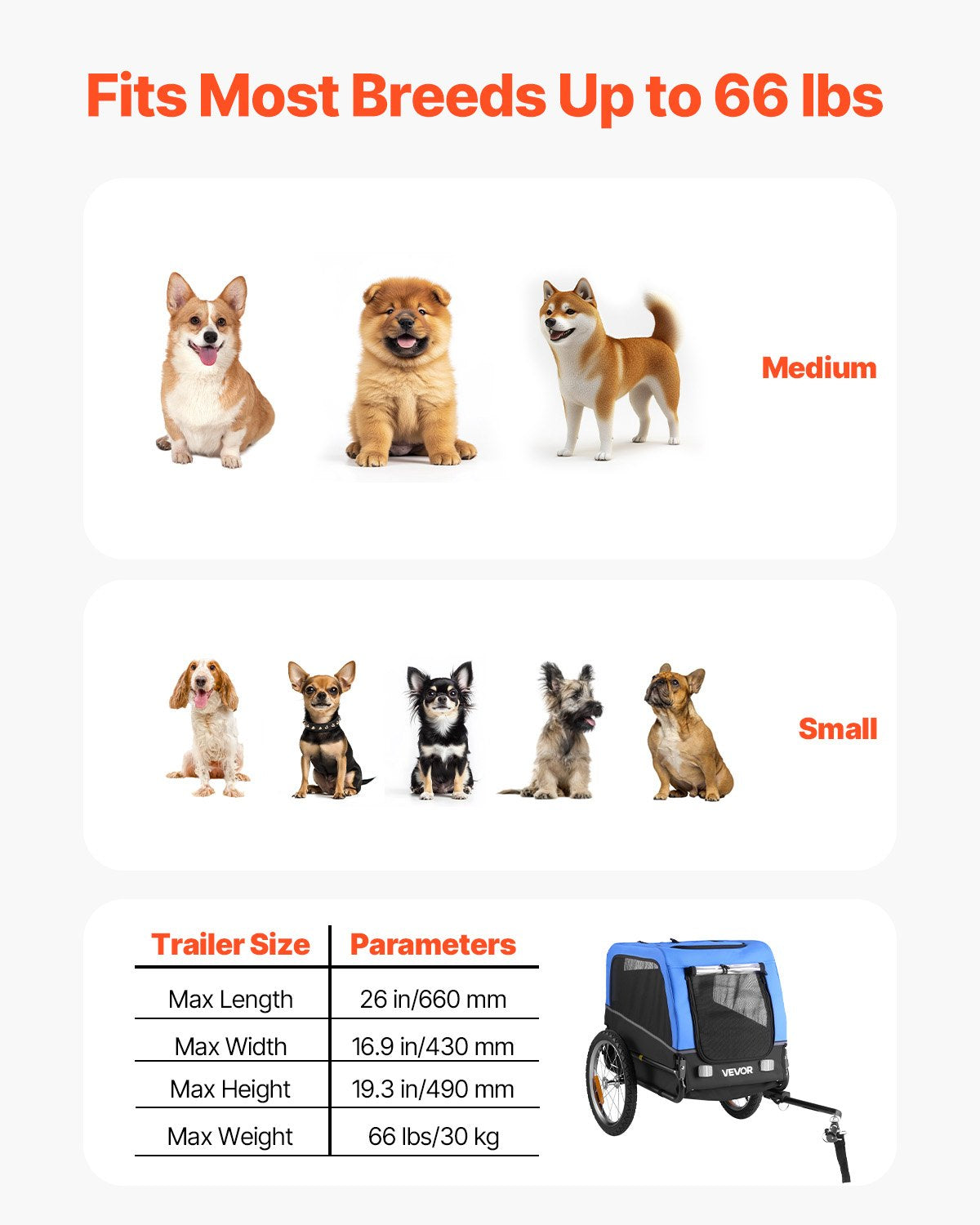 Dog Bike Trailer, Supports up to 30 kg, Pet Cart Bicycle Carrier for