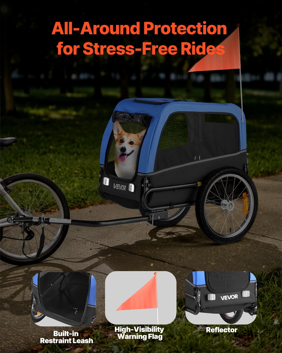 Dog Bike Trailer, Supports up to 30 kg, Pet Cart Bicycle Carrier for
