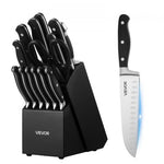 Kitchen Knife Set with Block and Sharpener, 15 Piece High Carbon