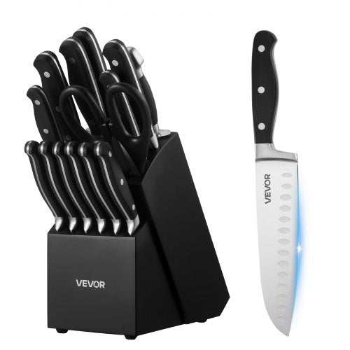 Kitchen Knife Set with Block and Sharpener, 15 Piece High Carbon