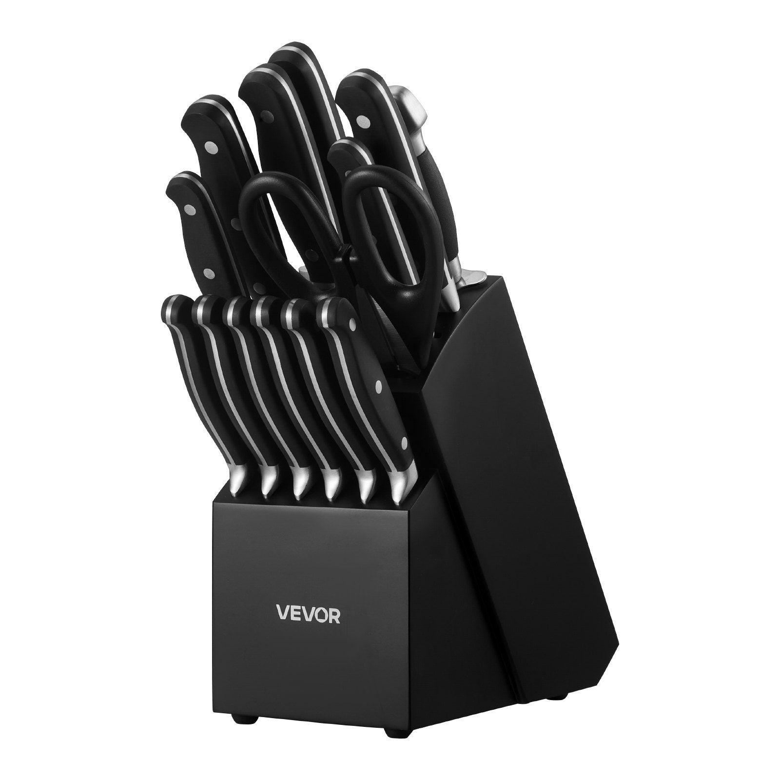 Kitchen Knife Set with Block and Sharpener, 15 Piece High Carbon