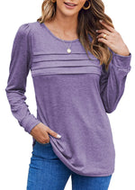 Bluetime Fall Outfits for Women 2024 Trendy Long Sleeve Shirts Trendy Pleated Winter Clothes Tunic Tops for Leggings Purple X-Large