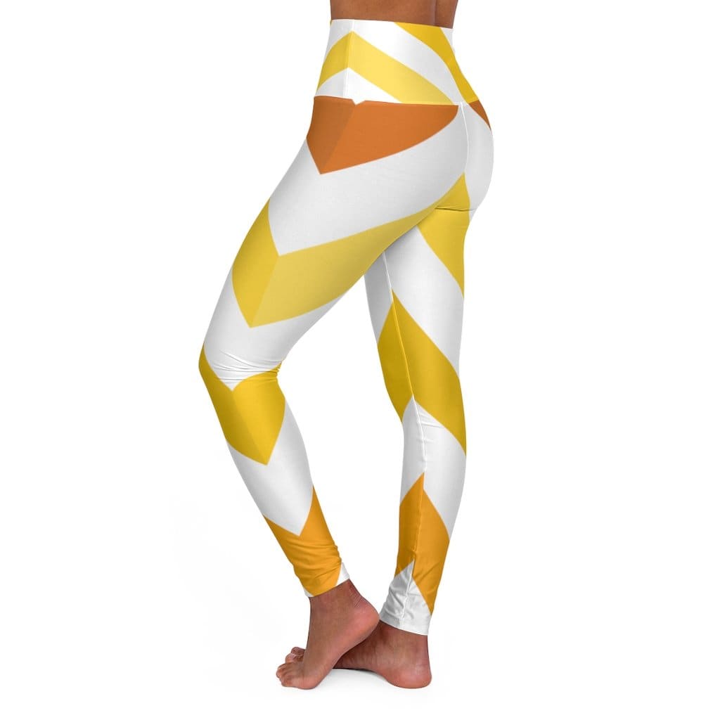 Womens High-waist Fitness Legging Yoga Pants - Yellow White Herringbon