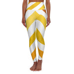 Womens High-waist Fitness Legging Yoga Pants - Yellow White Herringbon