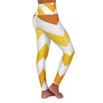 Womens High-waist Fitness Legging Yoga Pants - Yellow White Herringbon