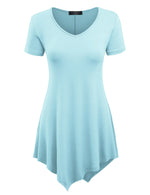 MBJ WT638 Short Sleeve Shirts for Womens Tops Casual V-Neck Summer Clothes Asymmetrical Tunic Blouses M Aqua