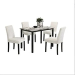 White Color Wool Fabric Chairs Faux Marble Top Table 5pc Dining Set Kitchen Dinette Cushions Upholstered 4x Chairs Dining Room