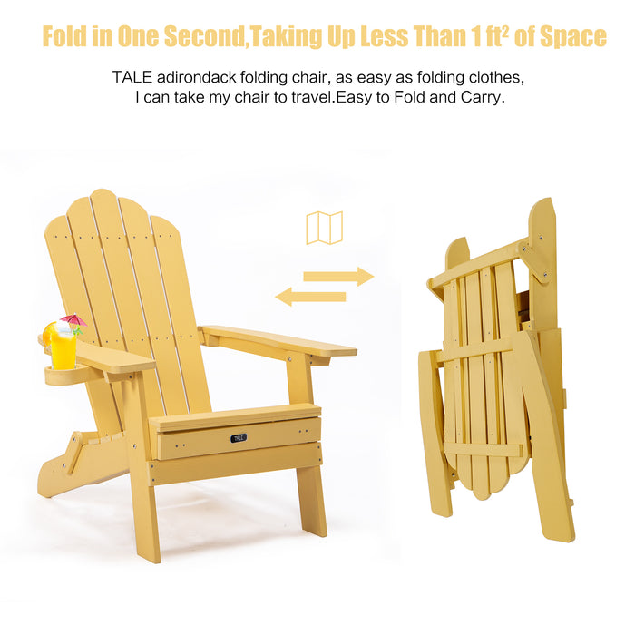 TALE Folding Adirondack Chair with Pullout Ottoman with Cup Holder, Oaversized, Poly Lumbe