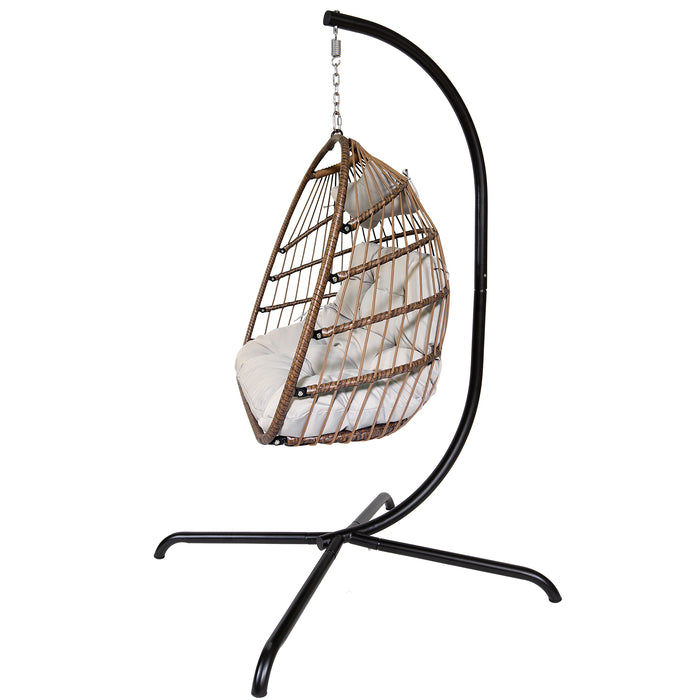 Swing Egg Chair with Stand Indoor Outdoor Rattan Basket Hanging Chair（Banned selling homedpot、lowes）