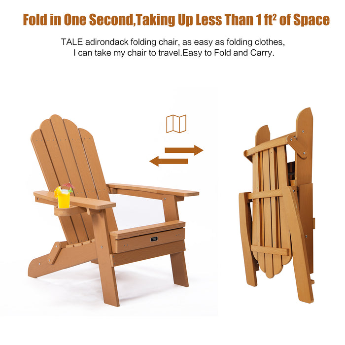 TALE Folding Adirondack Chair with Pullout Ottoman with Cup Holder, Oaversized, Poly Lumbe