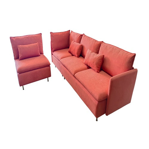 Modular L-shaped Corner sofa ,Left Hand Facing Sectional Couch, Orange Cotton Linen-90.9''