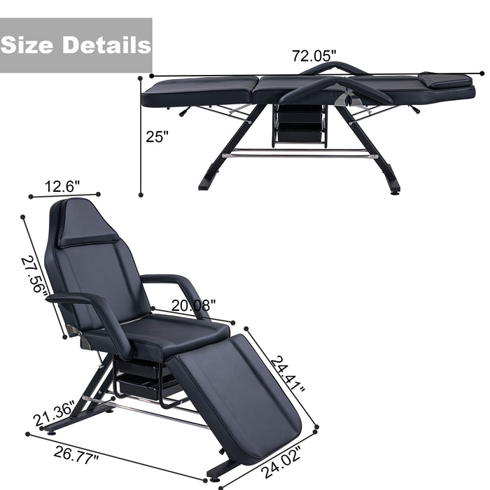 Massage Salon Tattoo Chair with Two Trays， Esthetician Bed with Hydraulic Stool