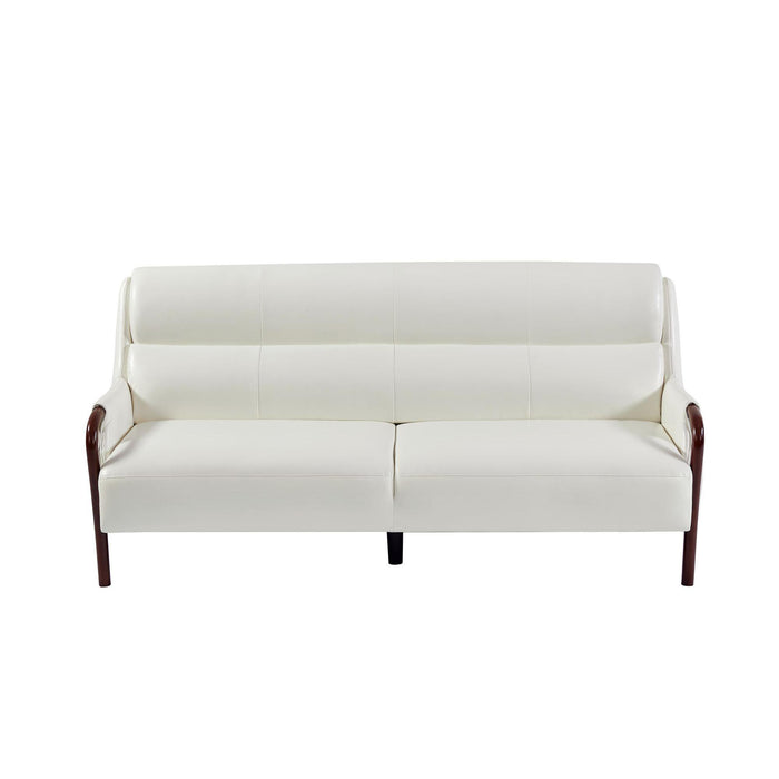 Modern-Central Sofa PU Leather Wooden Legs Bench for Living Room