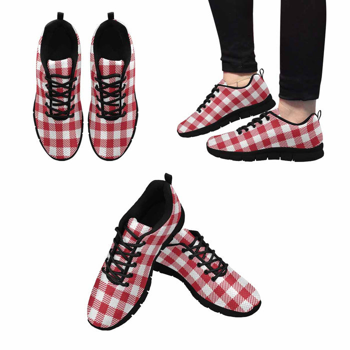 Uniquely You Sneakers for Men, Buffalo Plaid Red and White Running