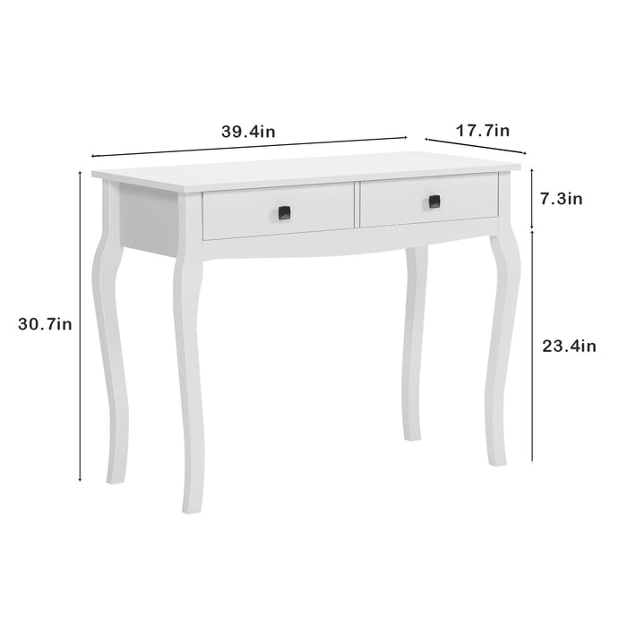 White Console Table with 2 Drawers, Wooden Makeup Desk, Sofa End Side Table for Bedroom, Living Room