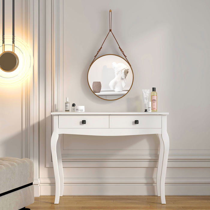 White Console Table with 2 Drawers, Wooden Makeup Desk, Sofa End Side Table for Bedroom, Living Room