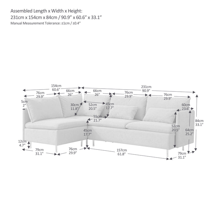 Modular L-shaped Corner sofa ,Left Hand Facing Sectional Couch, Orange Cotton Linen-90.9''