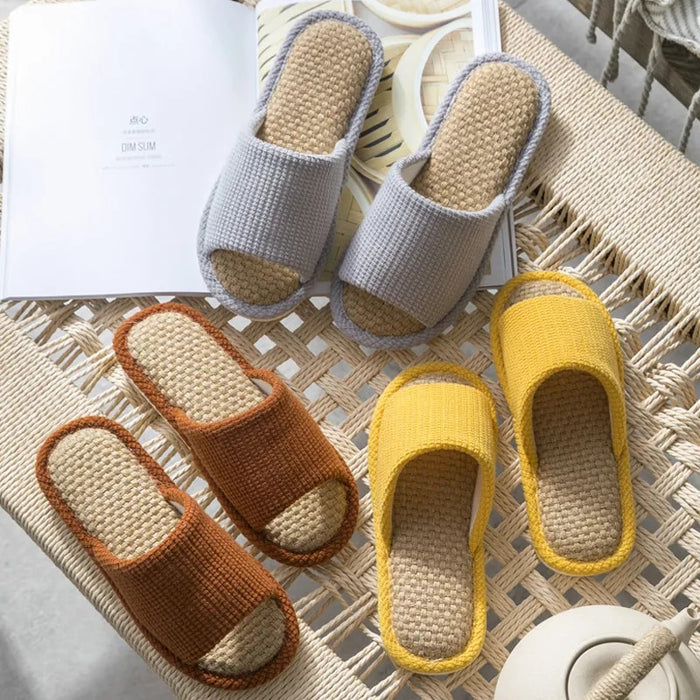 2022 New Fashion Linen Slippers For Women Men All Season Home Shoes Indoor Slippers Flip Flops Female Flax Slides Flat Sandals