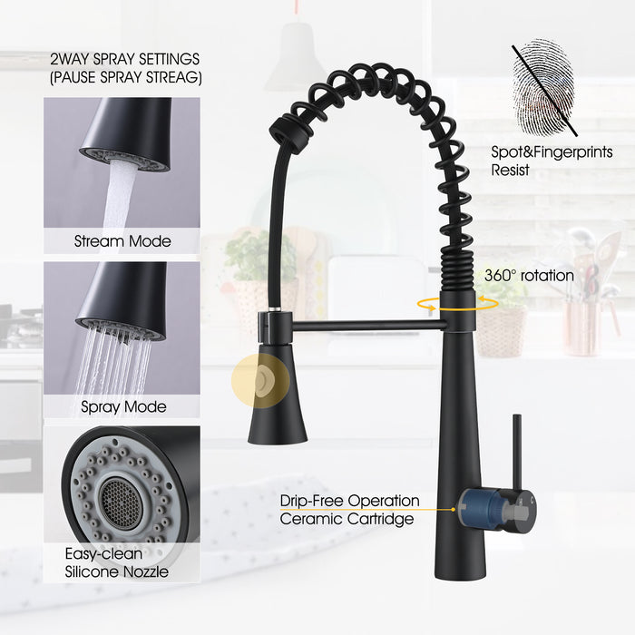 Commercial Matte Black Kitchen Faucet with Pull Down Sprayer and Magnetic Docking Spray Head