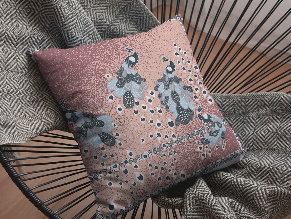 20” Dusty Pink Boho Bird Suede Throw Pillow