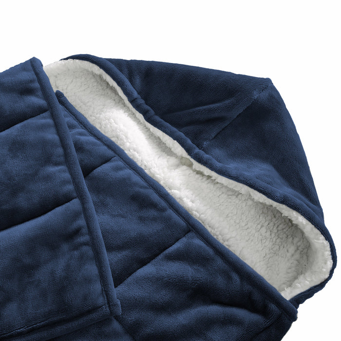 Navy Deluxe Hooded Weighted Velvet Throw Blanket