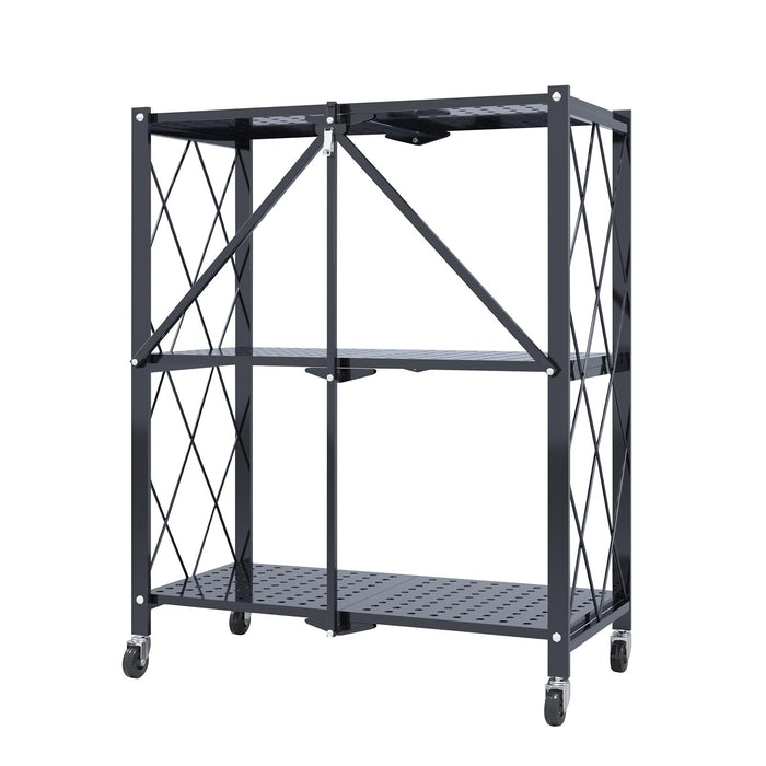 3/4/5-Tier Foldable Shelf, Heavy Duty Metal Rack Storage Shelving Units with Wheels, for Home Office Kitchen Garage,