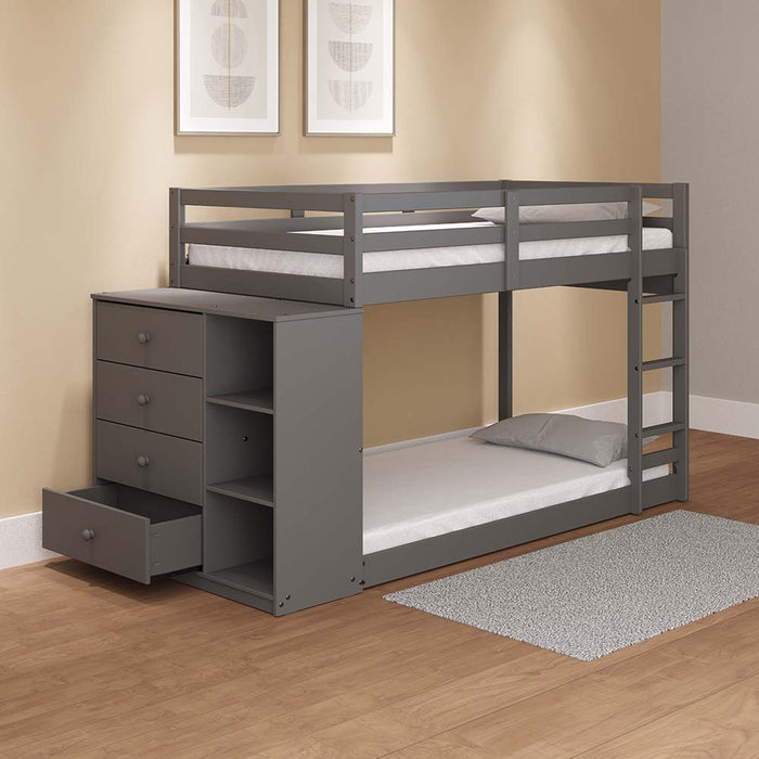 Twin/Twin Bunk Bed w/Cabinet, Gray Finish