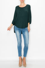 High and Low Round Neck Tunic Top - Green