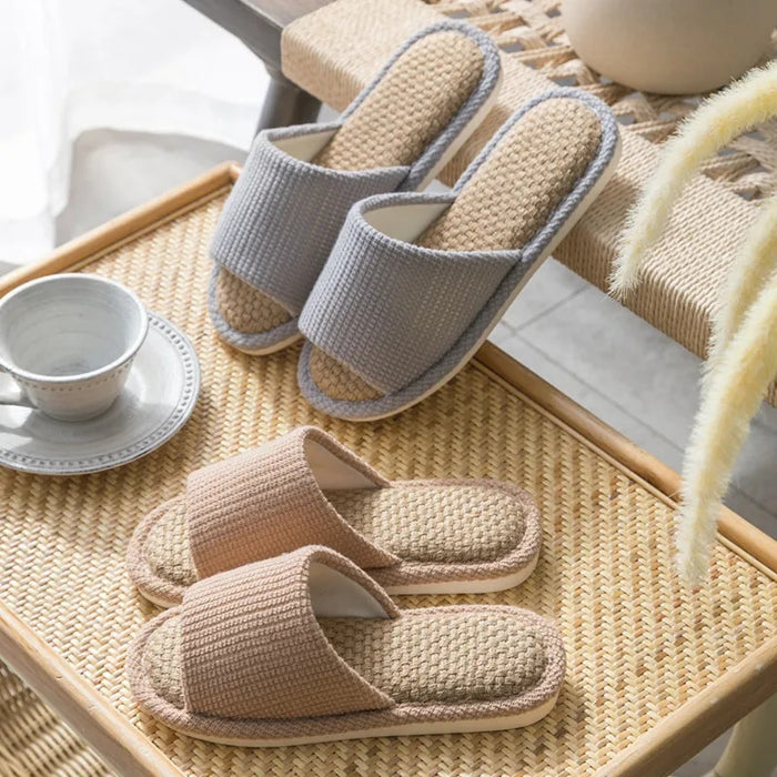 2022 New Fashion Linen Slippers For Women Men All Season Home Shoes Indoor Slippers Flip Flops Female Flax Slides Flat Sandals