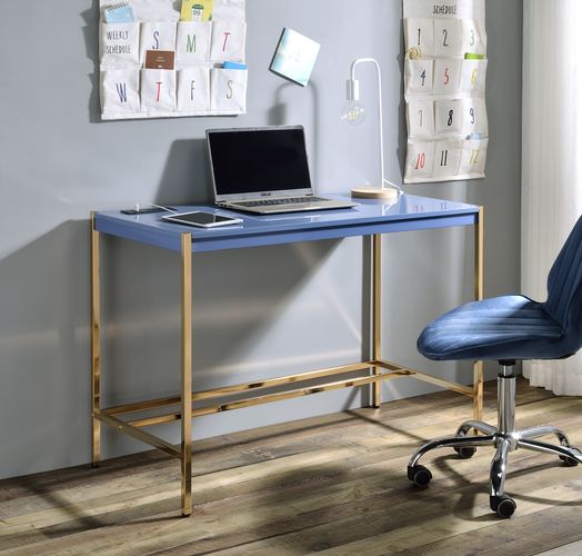 Writing Desk w/USB Port in Navy Blue & Gold Finish