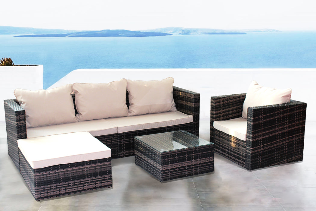 Outdoor garden garden furniture 4-piece brown PE wicker combination upholstered sofa set