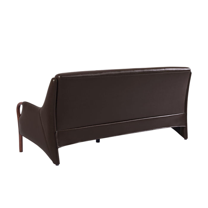 Modern-Central Sofa PU Leather Wooden Legs Bench for Living Room