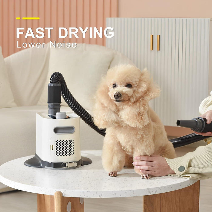 Hands Free pet Grooming Dryer for Cats and Dogs & Easy Drying Tool After Bath LCD Display 2 Soft＆Hard Blowpipe Adjustable Temperature and Speed Quiet