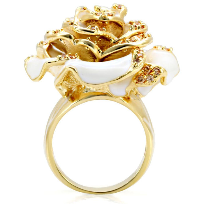 1W040 - Gold Brass Ring with AAA Grade CZ  in Champagne