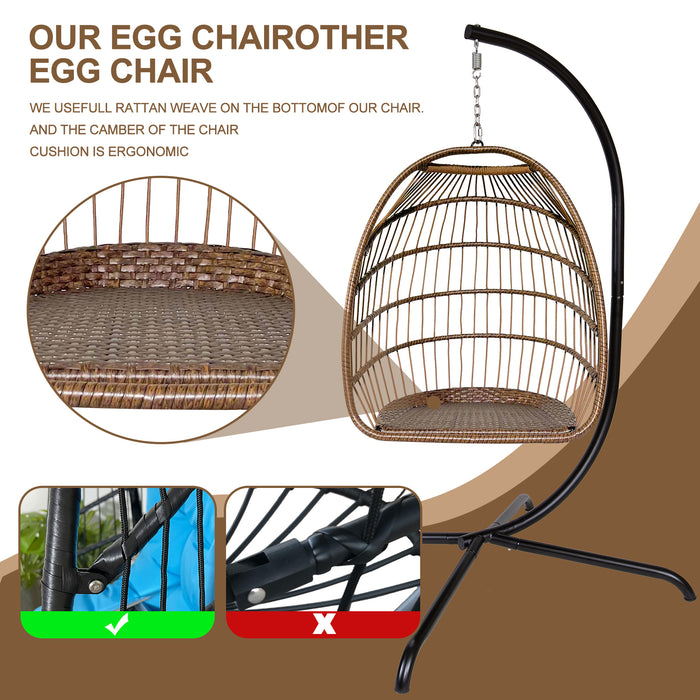 Swing Egg Chair with Stand Indoor Outdoor Rattan Basket Hanging Chair（Banned selling homedpot、lowes）